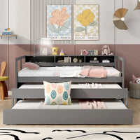 Lit de repos double XL en bois avec 2 lits gigognes et port USB