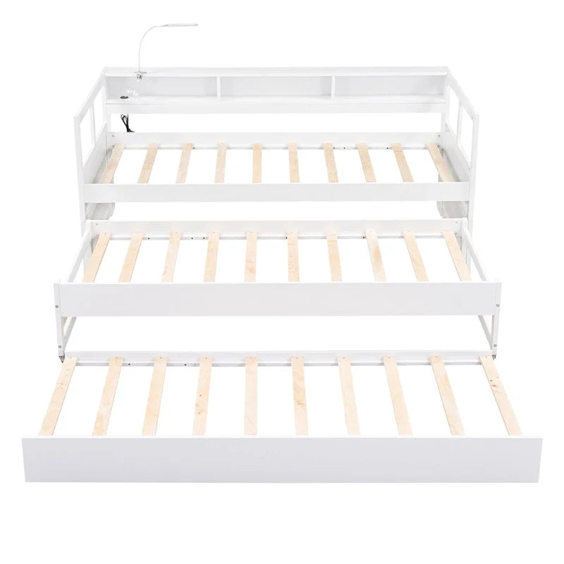 Lit de repos double XL en bois avec 2 lits gigognes et port USB