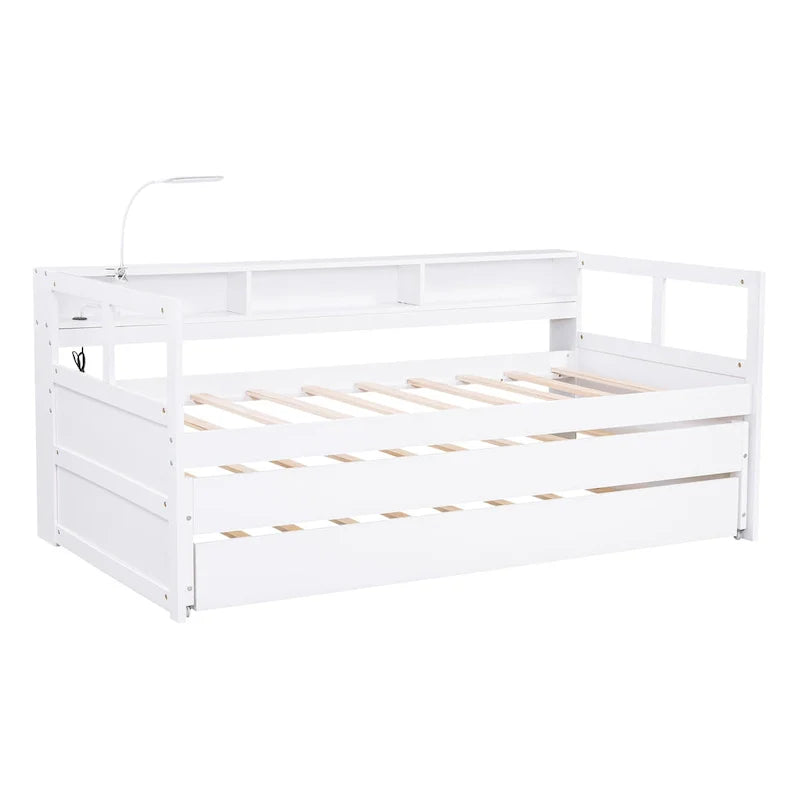Lit de repos double XL en bois avec 2 lits gigognes et port USB
