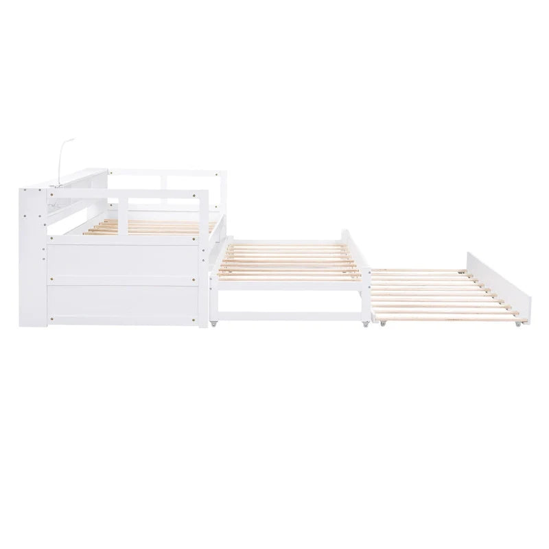 Lit de repos double XL en bois avec 2 lits gigognes et port USB