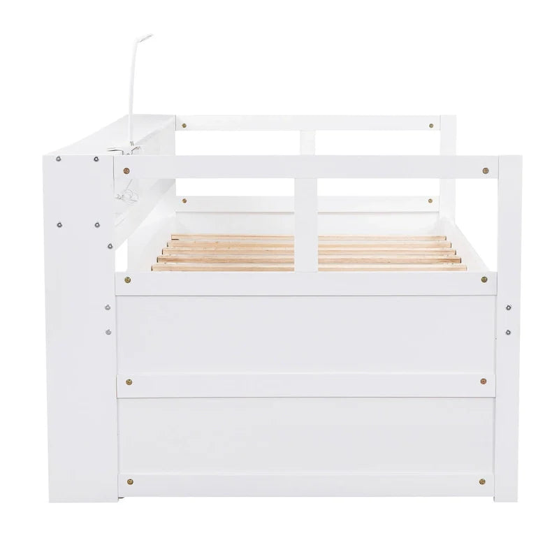 Lit de repos double XL en bois avec 2 lits gigognes et port USB