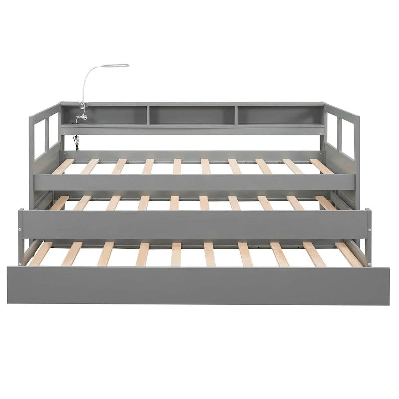 Lit de repos double XL en bois avec 2 lits gigognes et port USB