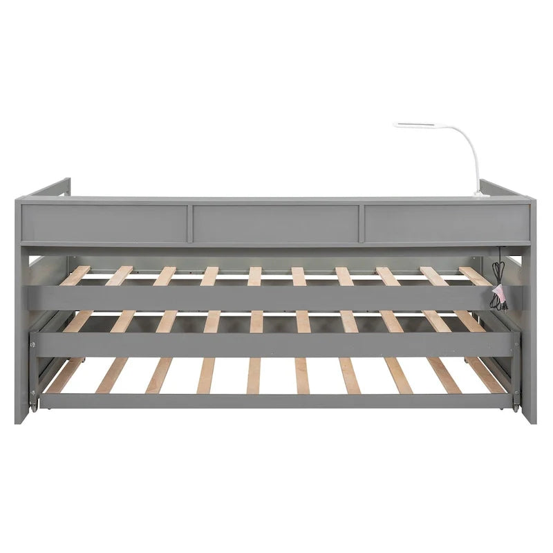 Lit de repos double XL en bois avec 2 lits gigognes et port USB