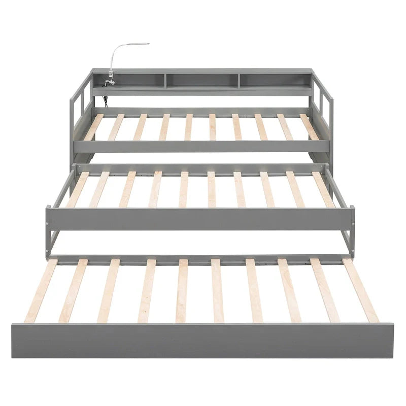 Lit de repos double XL en bois avec 2 lits gigognes et port USB