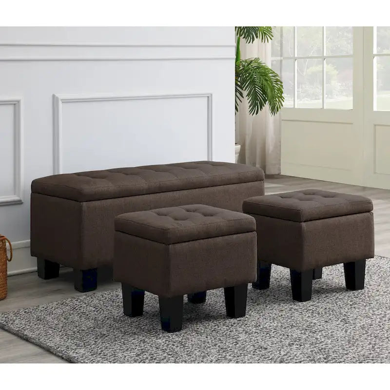 Banc coffre capitonné Mid-Century Modern avec plateau relevable