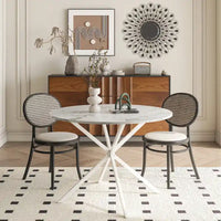 Table à manger ronde moderne à pieds croisés, plateau amovible en deux parties