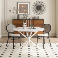 Table à manger ronde moderne à pieds croisés, plateau amovible en deux parties