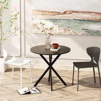 Table à manger ronde moderne à pieds croisés, plateau amovible en deux parties
