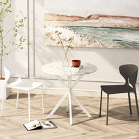 Table à manger ronde moderne à pieds croisés, plateau amovible en deux parties