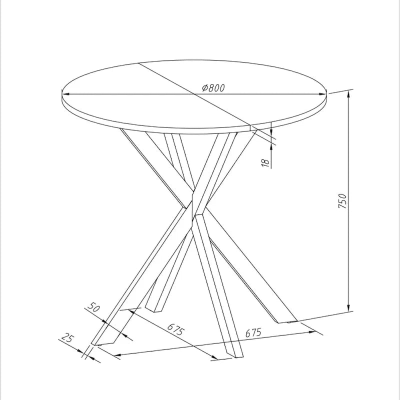 Table à manger ronde moderne à pieds croisés, plateau amovible en deux parties