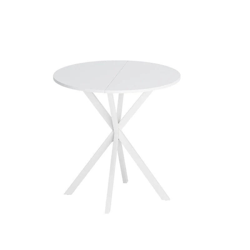 Table à manger ronde moderne à pieds croisés, plateau amovible en deux parties