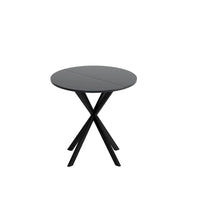Table à manger ronde moderne à pieds croisés, plateau amovible en deux parties