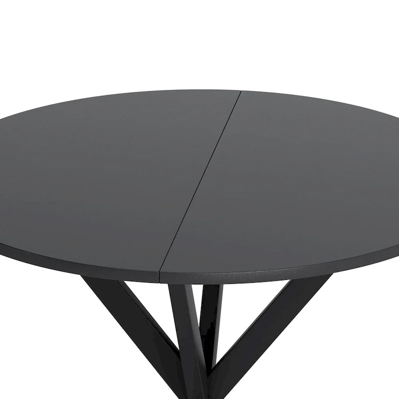 Table à manger ronde moderne à pieds croisés, plateau amovible en deux parties