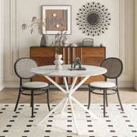 Table à manger ronde moderne à pieds croisés, plateau amovible en deux parties