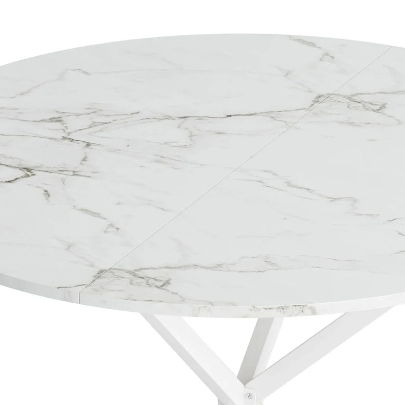 Table à manger ronde moderne à pieds croisés, plateau amovible en deux parties