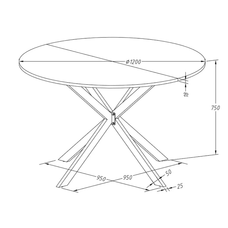 Table à manger ronde moderne à pieds croisés, plateau amovible en deux parties