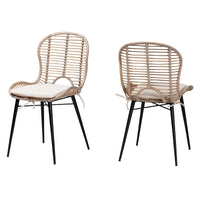 Lot de 2 chaises de salle à manger Brenna en rotin et métal de style bohème moderne