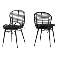 Lot de 2 chaises de salle à manger Brenna en rotin et métal de style bohème moderne