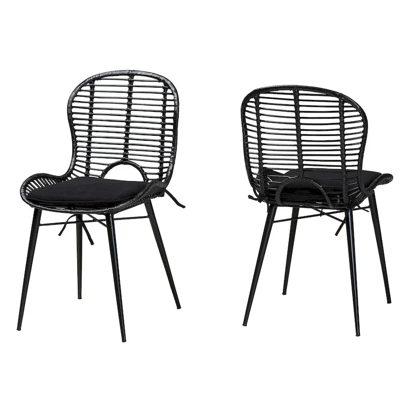 Lot de 2 chaises de salle à manger Brenna en rotin et métal de style bohème moderne