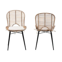 Lot de 2 chaises de salle à manger Brenna en rotin et métal de style bohème moderne
