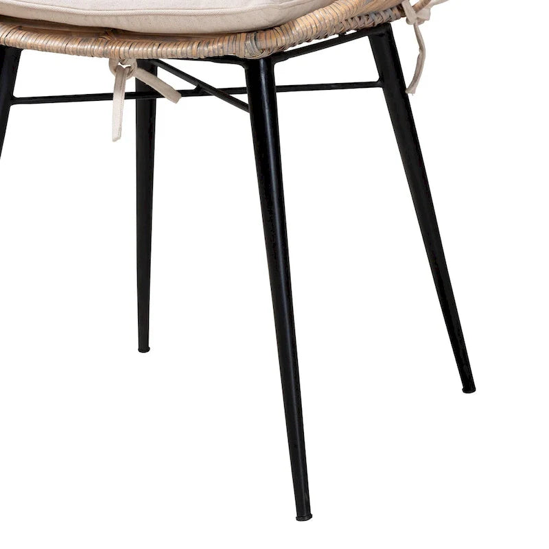 Lot de 2 chaises de salle à manger Brenna en rotin et métal de style bohème moderne
