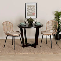 Lot de 2 chaises de salle à manger Brenna en rotin et métal de style bohème moderne