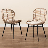 Lot de 2 chaises de salle à manger Brenna en rotin et métal de style bohème moderne