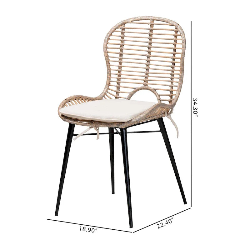 Lot de 2 chaises de salle à manger Brenna en rotin et métal de style bohème moderne