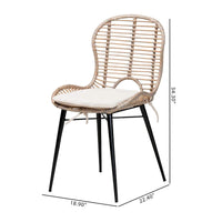 Lot de 2 chaises de salle à manger Brenna en rotin et métal de style bohème moderne