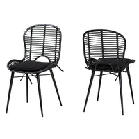 Lot de 2 chaises de salle à manger Brenna en rotin et métal de style bohème moderne