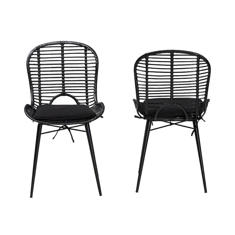 Lot de 2 chaises de salle à manger Brenna en rotin et métal de style bohème moderne
