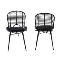 Lot de 2 chaises de salle à manger Brenna en rotin et métal de style bohème moderne