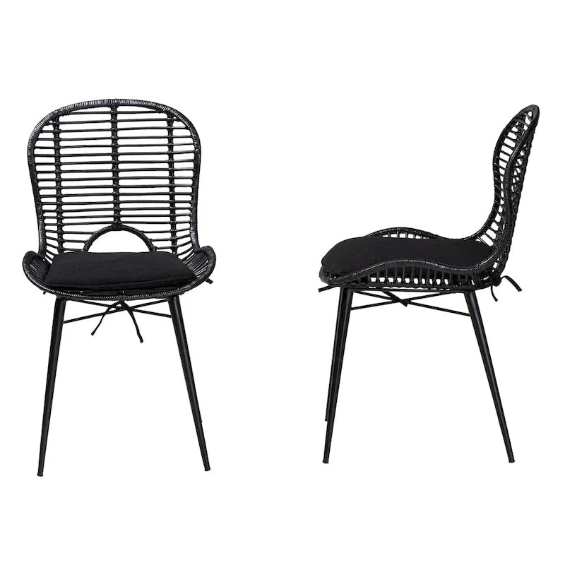 Lot de 2 chaises de salle à manger Brenna en rotin et métal de style bohème moderne