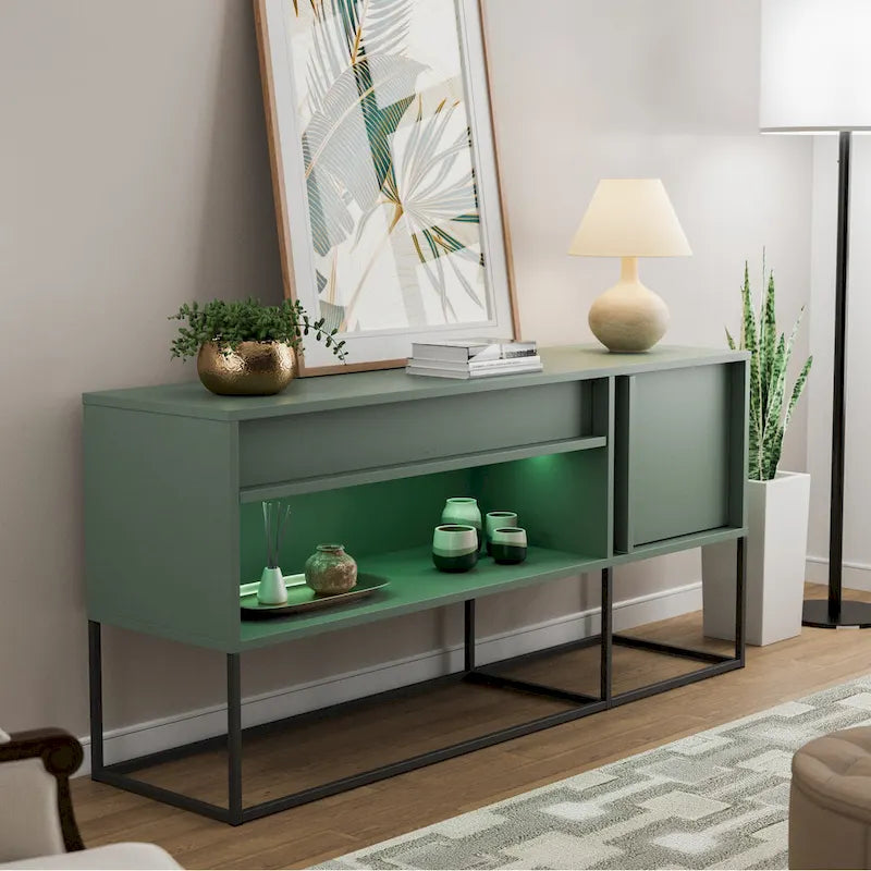 Meuble TV DH BASIC moderne 60 pouces à LED 16 couleurs avec un tiroir et pieds métalliques par Denhour