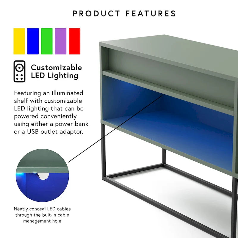 Meuble TV DH BASIC moderne 60 pouces à LED 16 couleurs avec un tiroir et pieds métalliques par Denhour