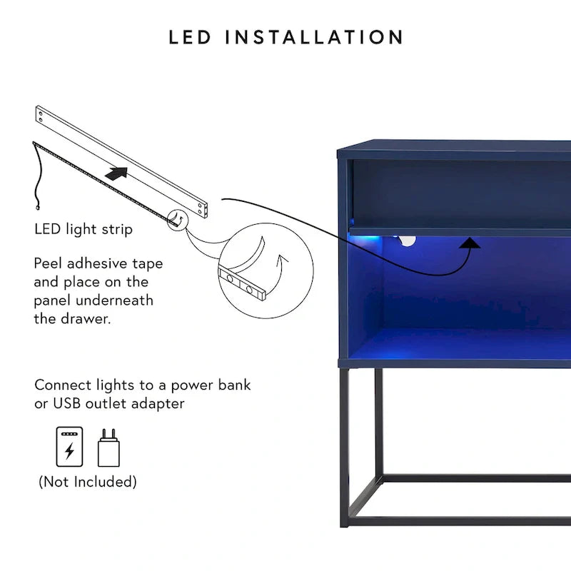 Meuble TV DH BASIC moderne 60 pouces à LED 16 couleurs avec un tiroir et pieds métalliques par Denhour