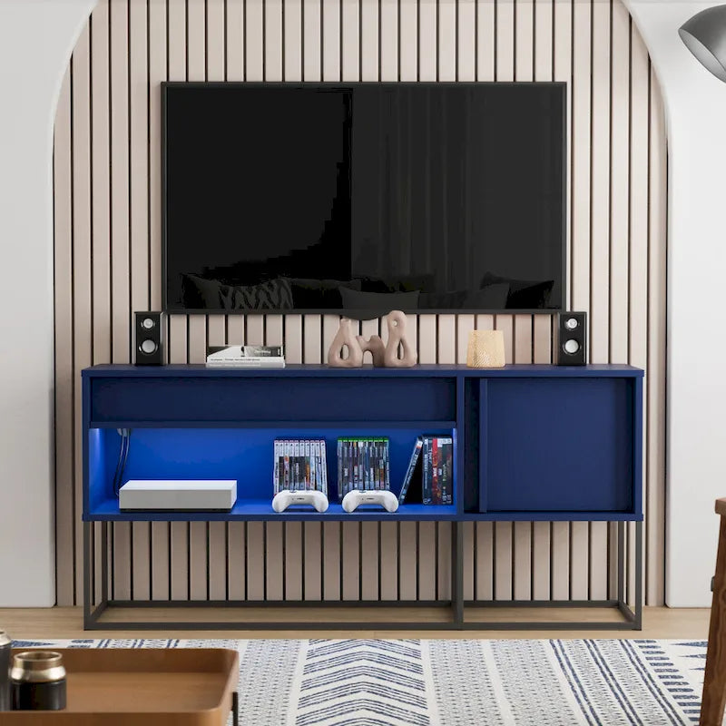 Meuble TV DH BASIC moderne 60 pouces à LED 16 couleurs avec un tiroir et pieds métalliques par Denhour