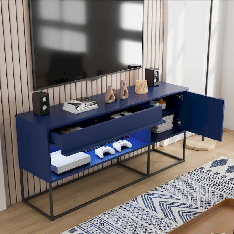Meuble TV DH BASIC moderne 60 pouces à LED 16 couleurs avec un tiroir et pieds métalliques par Denhour