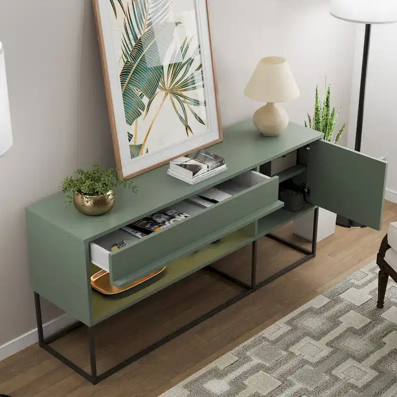 Meuble TV DH BASIC moderne 60 pouces à LED 16 couleurs avec un tiroir et pieds métalliques par Denhour