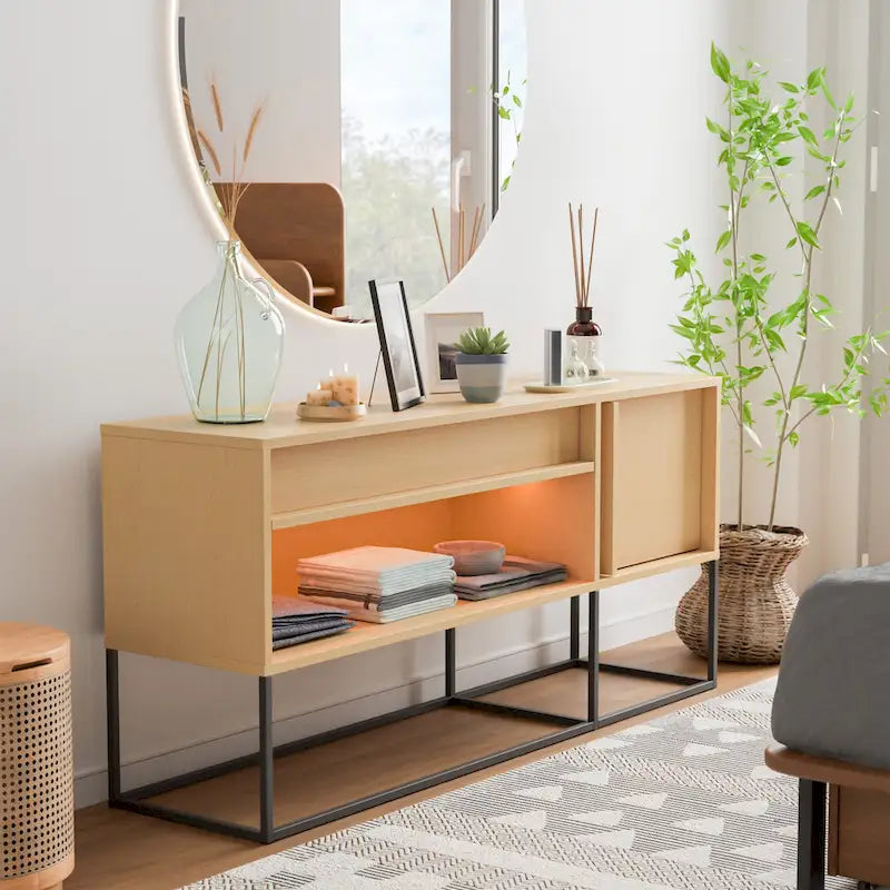 Meuble TV DH BASIC moderne 60 pouces à LED 16 couleurs avec un tiroir et pieds métalliques par Denhour