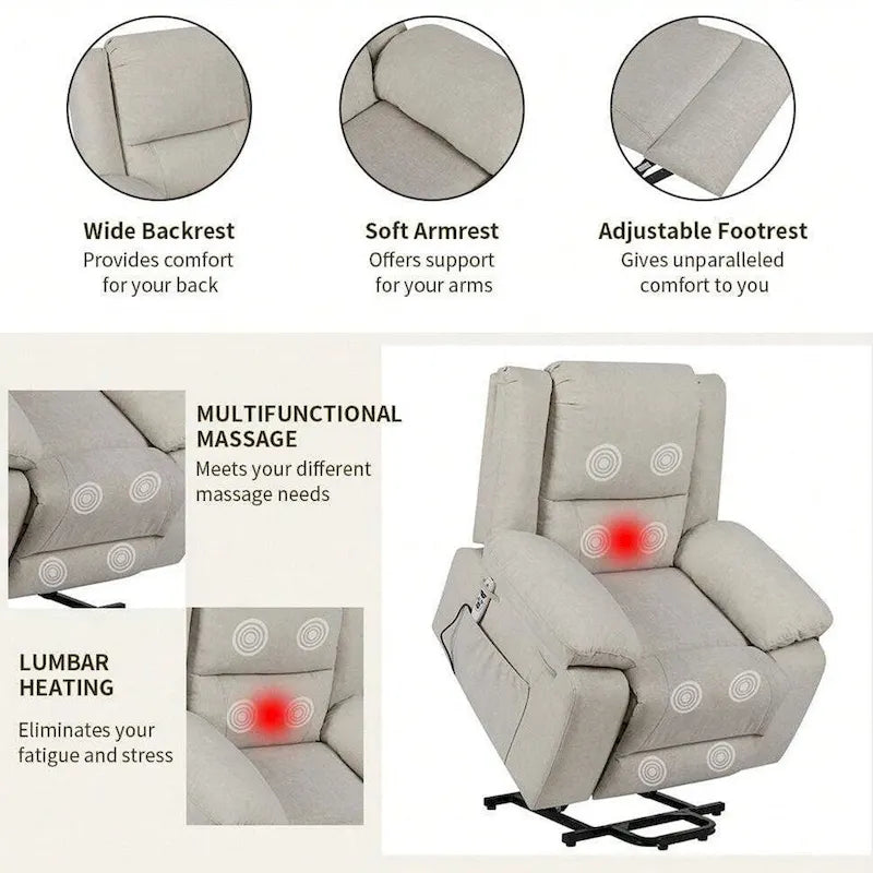 Fauteuil Inclinable Électrique de Massage, Élévation Multifonction, Minuterie