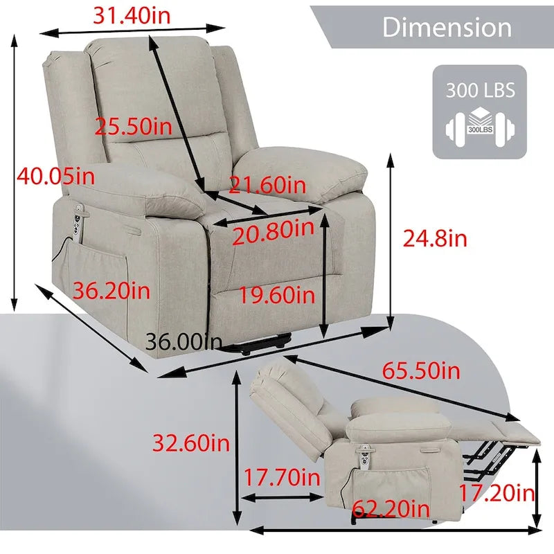 Fauteuil Inclinable Électrique de Massage, Élévation Multifonction, Minuterie