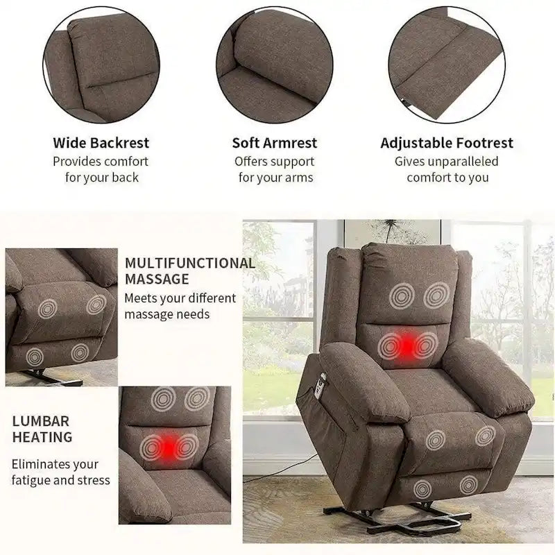Fauteuil Inclinable Électrique de Massage, Élévation Multifonction, Minuterie