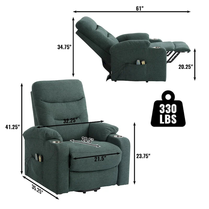 Clihome Fauteuil inclinable de massage électrique doux rembourré avec porte-gobelet