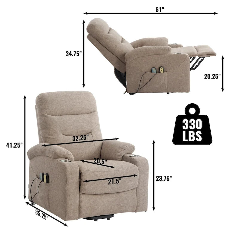 Clihome Fauteuil inclinable de massage électrique doux rembourré avec porte-gobelet