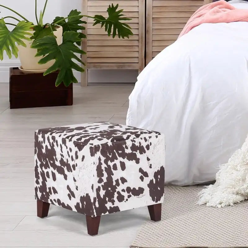 Adeco ottomane cube imprime vache style britannique, banc de maison, repose-pieds chic
