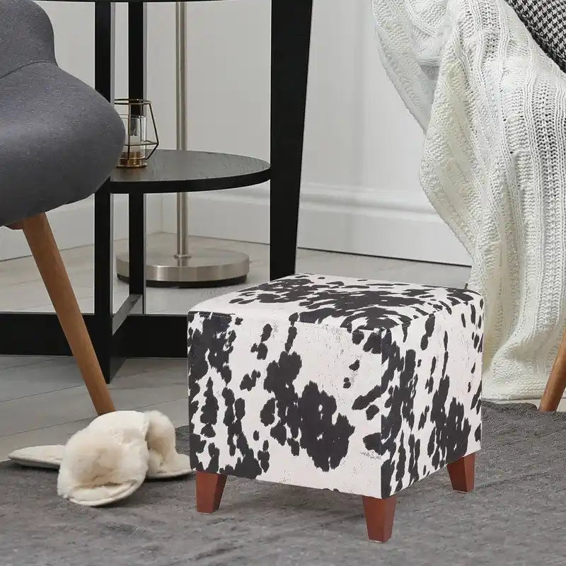 Adeco ottomane cube imprime vache style britannique, banc de maison, repose-pieds chic