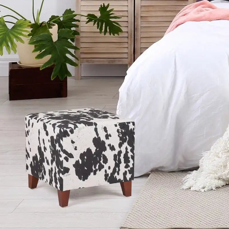 Adeco ottomane cube imprime vache style britannique, banc de maison, repose-pieds chic
