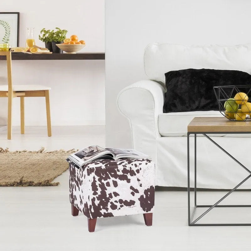 Adeco Repose-Pieds de Rangement Banc Poof Pouf en Cube à Motif Vache Style Britannique