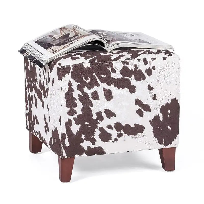 Adeco ottomane cube imprime vache style britannique, banc de maison, repose-pieds chic